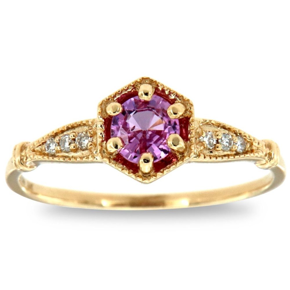 Vintage Pink Sapphire & Diamond Ring